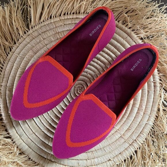 BIRDIES The Blackbird Knit Pointed Toe Flats Tropical Pink Orange Size 6.5
